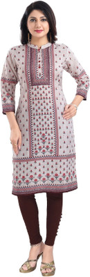 Divastri Women Printed Straight Kurta(Beige)