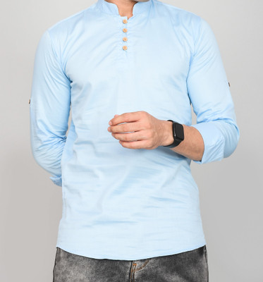WearCulture Men Solid Straight Kurta(Light Blue)