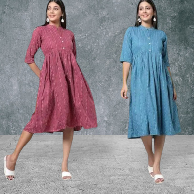 Houseofcommonk Women Striped Anarkali Kurta(Multicolor)