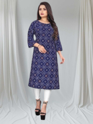 SUMITA SAREE Women Printed Straight Kurta(Blue)