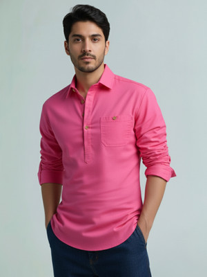 Vida Loca Men Solid A-line Kurta(Pink)