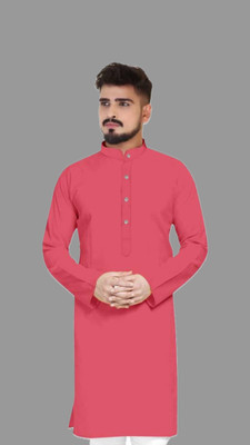 HouseOfCommon Men Solid A-line Kurta(Pink)