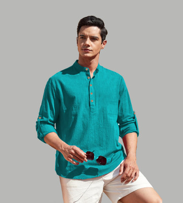 Apektra Men Solid Straight Kurta(Blue)