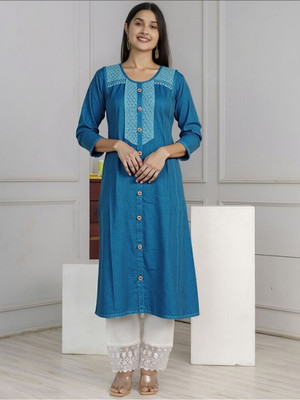 PP PRODUCTIONS Women Embroidered A-line Kurta(Light Blue)