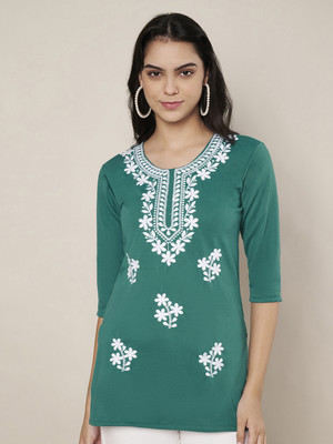 Style Access Women Embroidered Straight Kurta(Light Green)