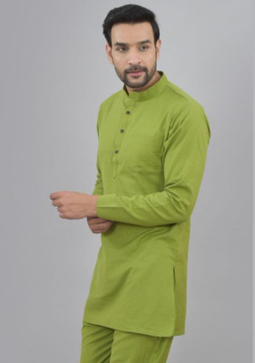 Qashida Men Solid Straight Kurta(Light Green)