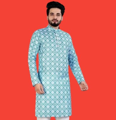 Vhjkbjkbnm Hub Men Printed Straight Kurta(Pink)