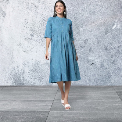 Kfashionb Women Fit and Flare Multicolor Ankle Length Dress