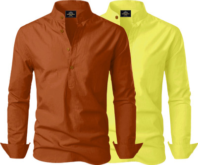 Kavyangle Creation Men Solid Straight Kurta(Brown, Light Green)