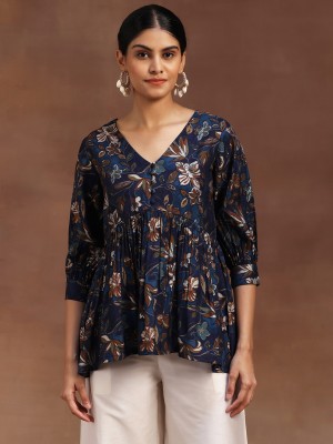 LIBAS Women Printed A-line Kurta(Blue)