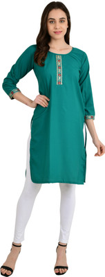 DOZZER Women Solid Straight Kurta(Dark Green)