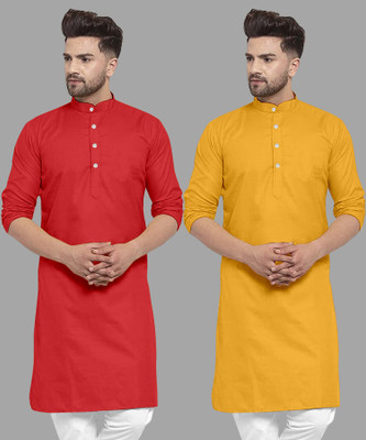 FASHIONFRICKSS Men Solid Straight Kurta(Gold)