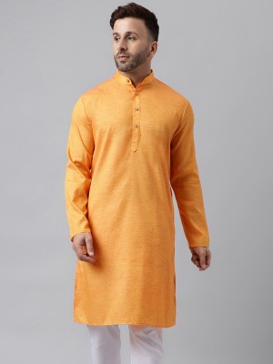 Hangup Men Self Design A-line Kurta(Orange)