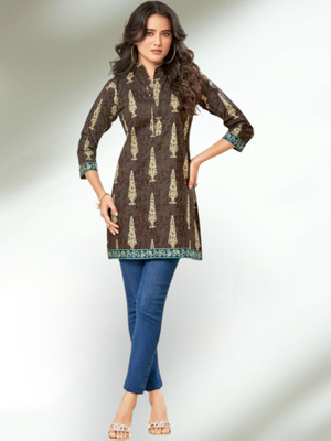 ABHI FAB Women Printed Straight Kurta(Brown)