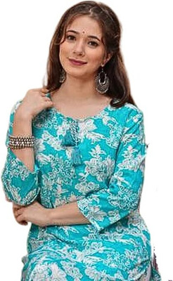 BHANU COLLECTION Women Printed Straight Kurta(Light Blue)