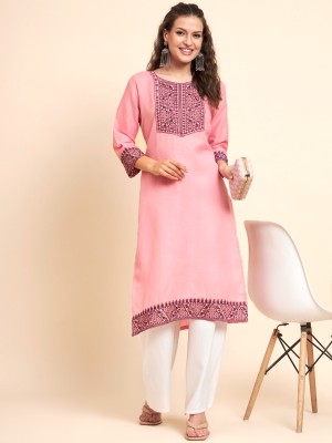 vairagee Women Embroidered Straight Kurta(Pink)