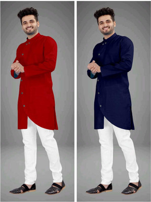 CRYSTALREVENUE Men Solid Trail Cut Kurta(Multicolor)