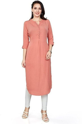 Nioni Women Solid Straight Kurta(Pink)