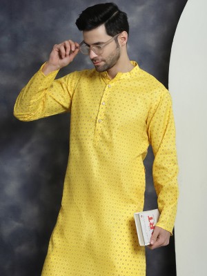 ANOUK Men Printed Straight Kurta(Yellow)