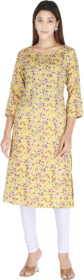 Neelo Kurti Women Printed Straight Kurta(Yellow)
