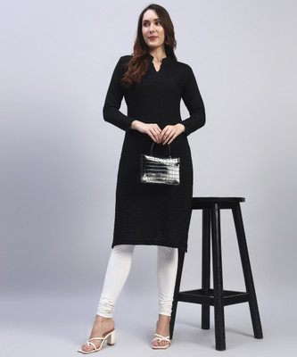 HEMLOCK Women Solid Straight Kurta(Black)