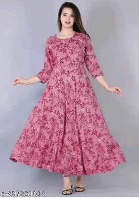 Amaayaa Women Printed Anarkali Kurta(Pink)