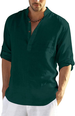 Edin Men Solid A-line Kurta(Green)