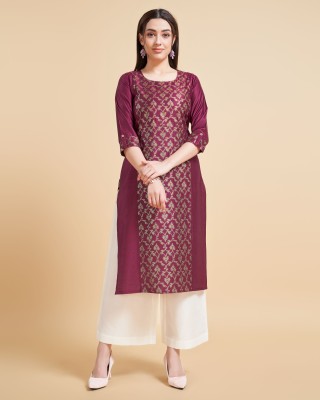 BESHASTUDIO Women Self Design Straight Kurta(Maroon)