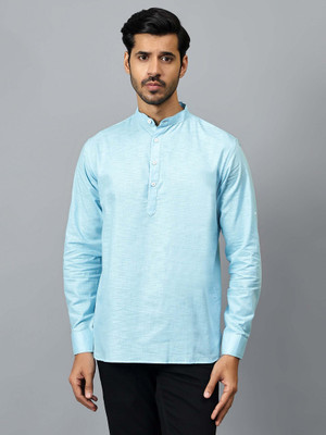 FireFish Men Solid A-line Kurta(Light Blue)