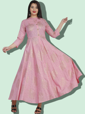 flexflow Women Printed Straight Kurta(Pink)