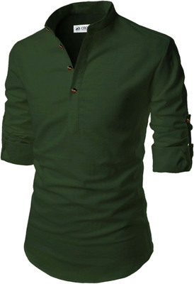 CROWNTAIL Men Solid A-line Kurta(Green)