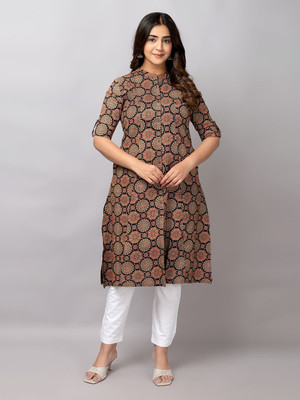 FASHION PETALS Women Floral Print A-line Kurta(Black)