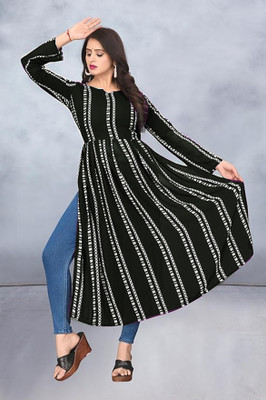 dealbazaars Women Printed Anarkali Kurta(Black)
