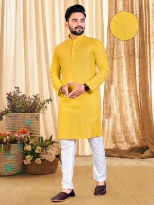 Radha Krishna Enterprises Men Solid A-line Kurta(Yellow, Gold)