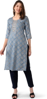 jadiida Women Embroidered, Geometric Print Straight Kurta(Light Blue)