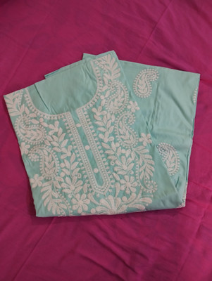 PravinTraders Women Chikan Embroidery, Embroidered, Floral Print, Paisley A-line Kurta(Light Blue)