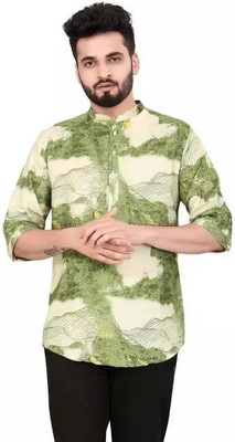 SilverBuck Men Printed Straight Kurta(Green, Beige)