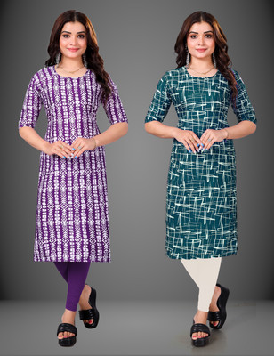 MOBHISA Women Printed Straight Kurta(Light Blue)