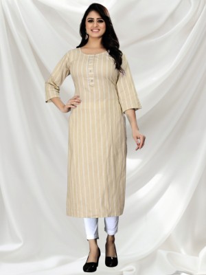 palak fashion Women Striped A-line Kurta(Beige)