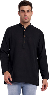HouseOfCommon Men Embroidered Straight Kurta(Black)
