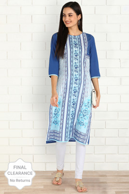 Anmi Floral Print Women Straight Kurta(Dark Blue)