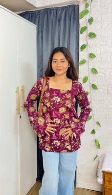 Stylelab Women Floral Print, Printed A-line Kurta(Maroon, Multicolor)