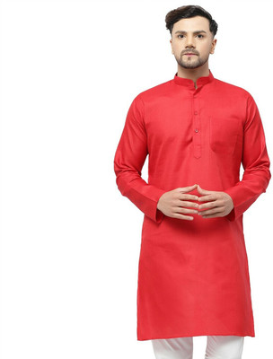TS Lifestyle Men Solid Straight Kurta(Red)