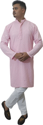 Wallaby Men Embroidered Straight Kurta(Pink)