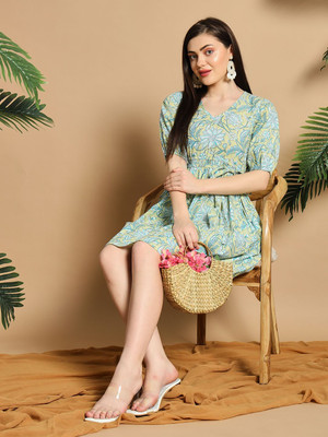 MEERANSHI LIVING Women Printed Flared Kurta(Green)