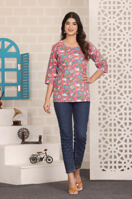 Anmi Printed Women Straight Kurta(Red)