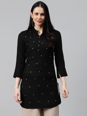 HouseOfCommon Women Printed Straight Kurta(Black)