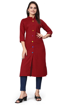 A To Z Cart Women Solid Straight Kurta(Maroon)