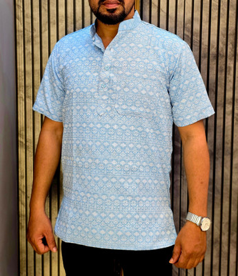 Kurtistan Men Printed Straight Kurta(Blue)