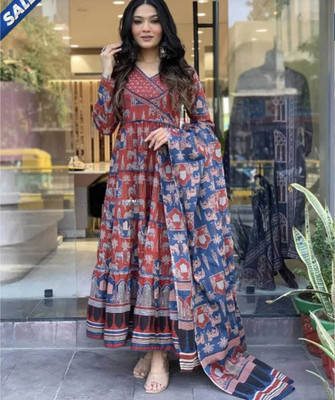 SREJAIPUE Women Printed, Block Print Anarkali Kurta(Multicolor)